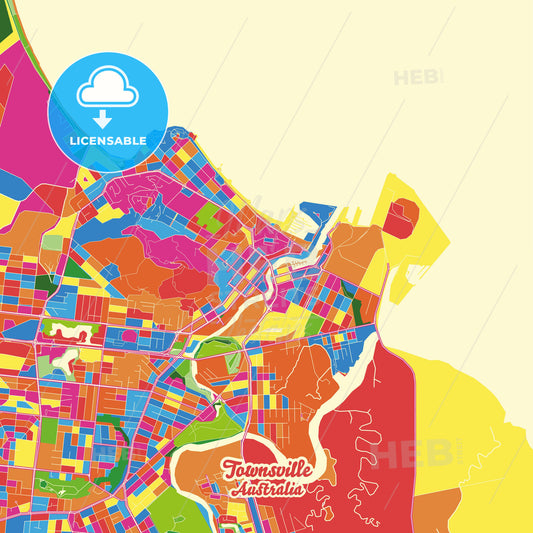 Townsville, Australia Crazy Colorful Street Map Poster Template - HEBSTREITS Sketches