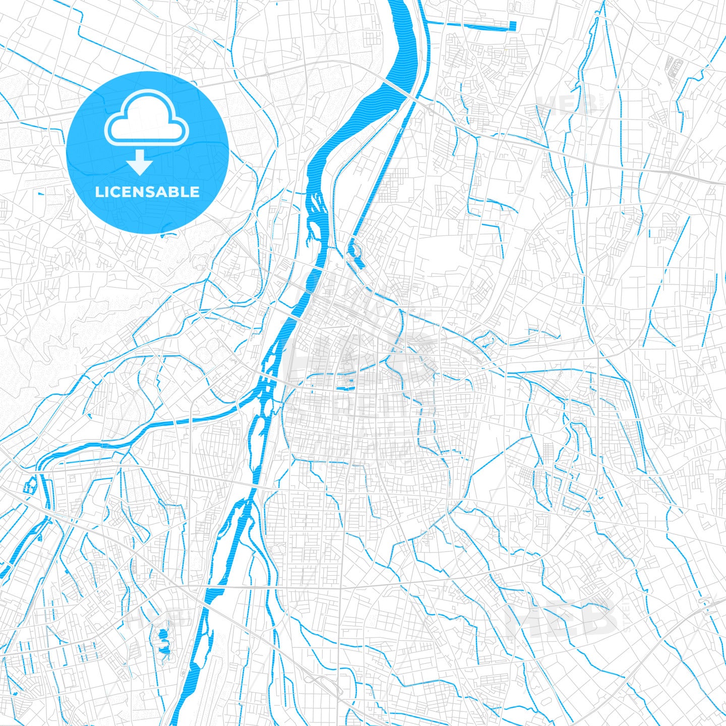 Toyama, Japan PDF vector map with water in focus