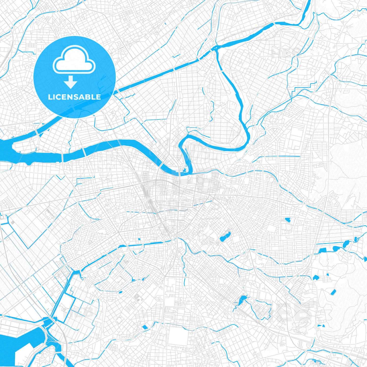 Toyohashi, Japan PDF vector map with water in focus