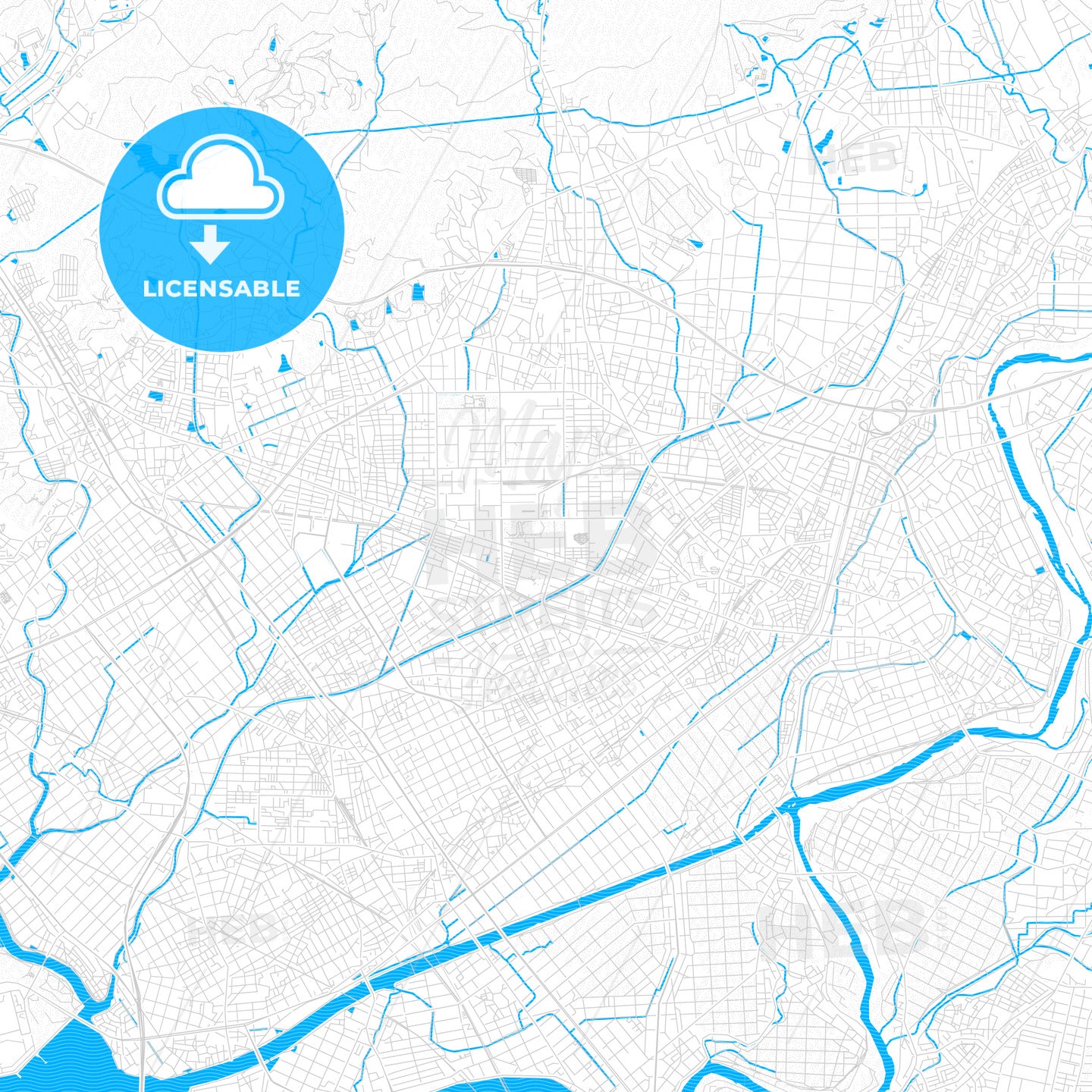 Toyokawa, Japan PDF vector map with water in focus