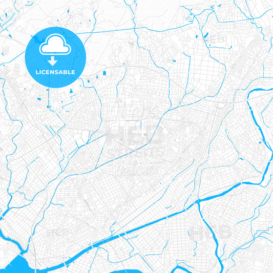 Toyokawa, Japan PDF vector map with water in focus