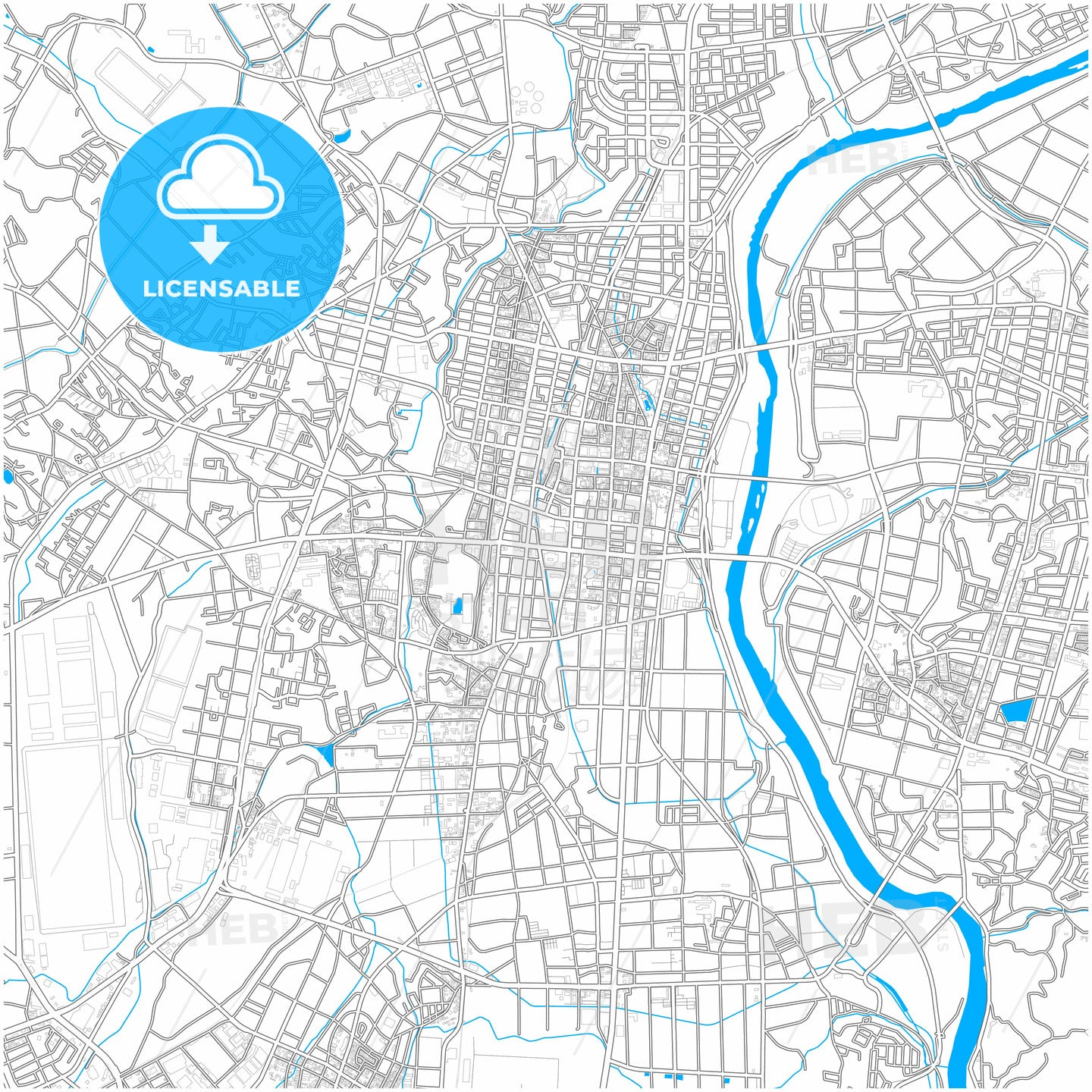 Toyota, Aichi, Japan, city map with high quality roads.