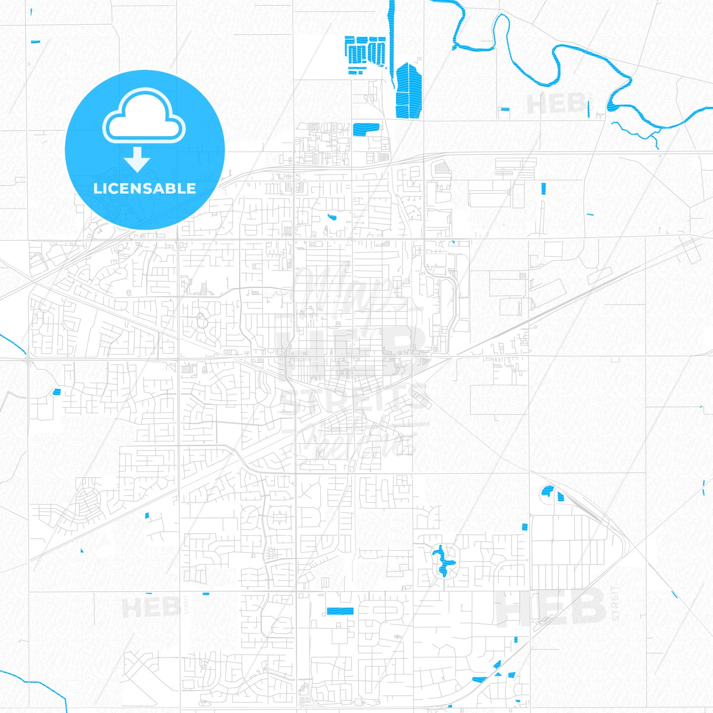 Tracy, California, United States, PDF vector map with water in focus