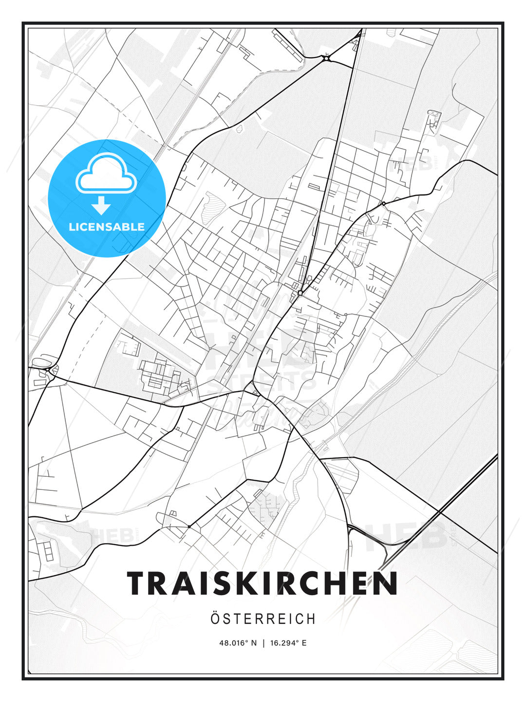Traiskirchen, Austria, Modern Print Template in Various Formats - HEBSTREITS Sketches