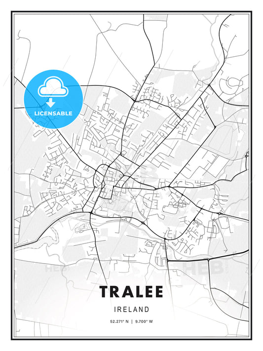 Tralee, Ireland, Modern Print Template in Various Formats - HEBSTREITS Sketches