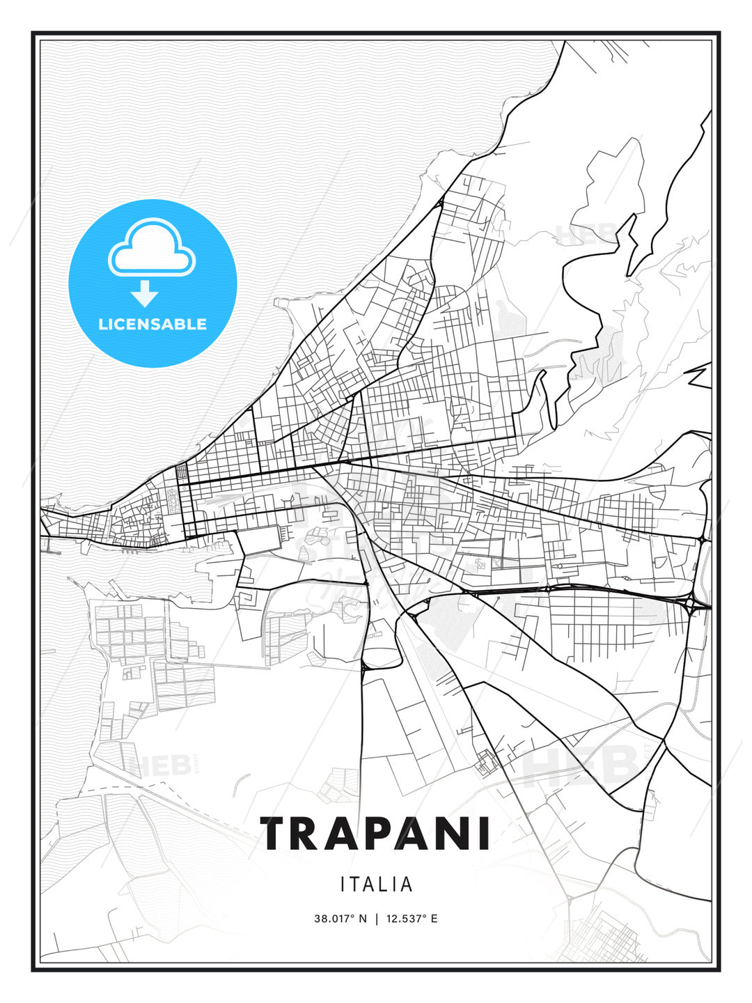 Trapani, Italy, Modern Print Template in Various Formats - HEBSTREITS Sketches