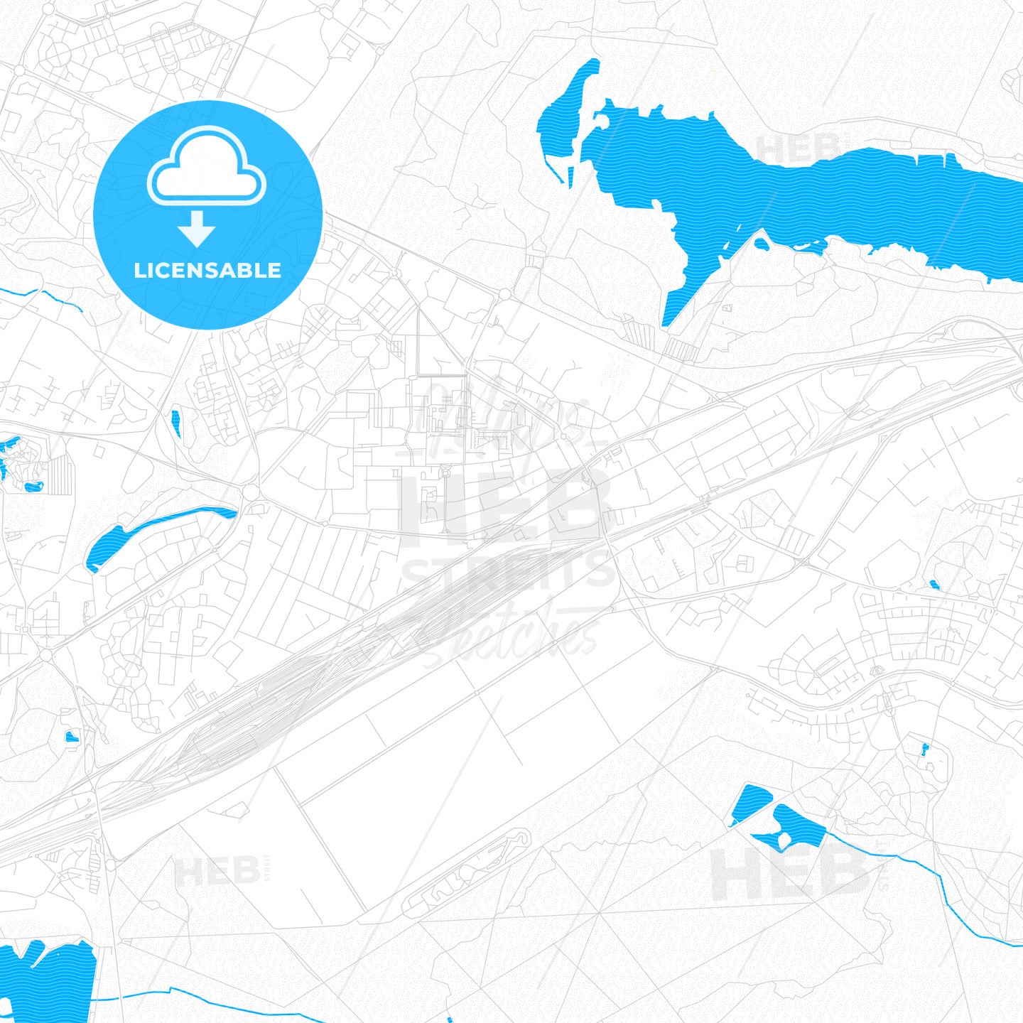 Trappes, France PDF vector map with water in focus