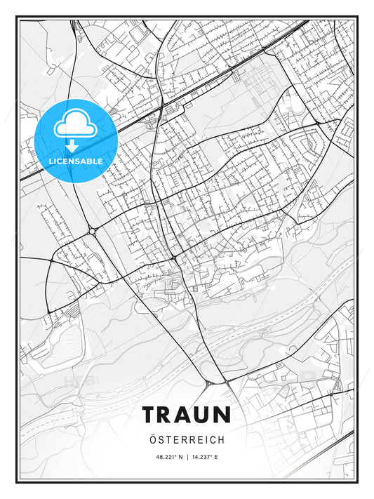 Traun, Austria, Modern Print Template in Various Formats - HEBSTREITS Sketches