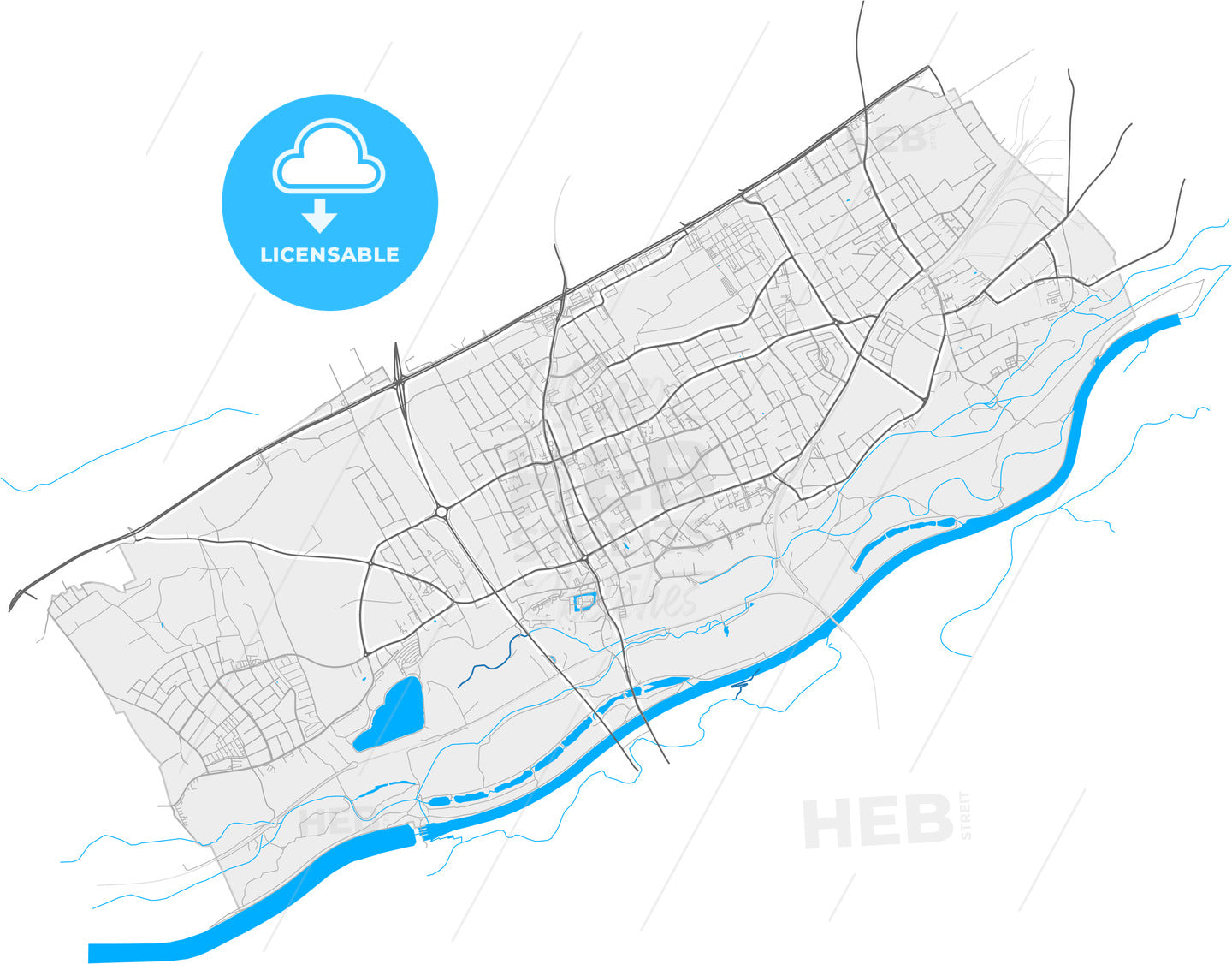 Traun, Upper Austria, Austria, high quality vector map