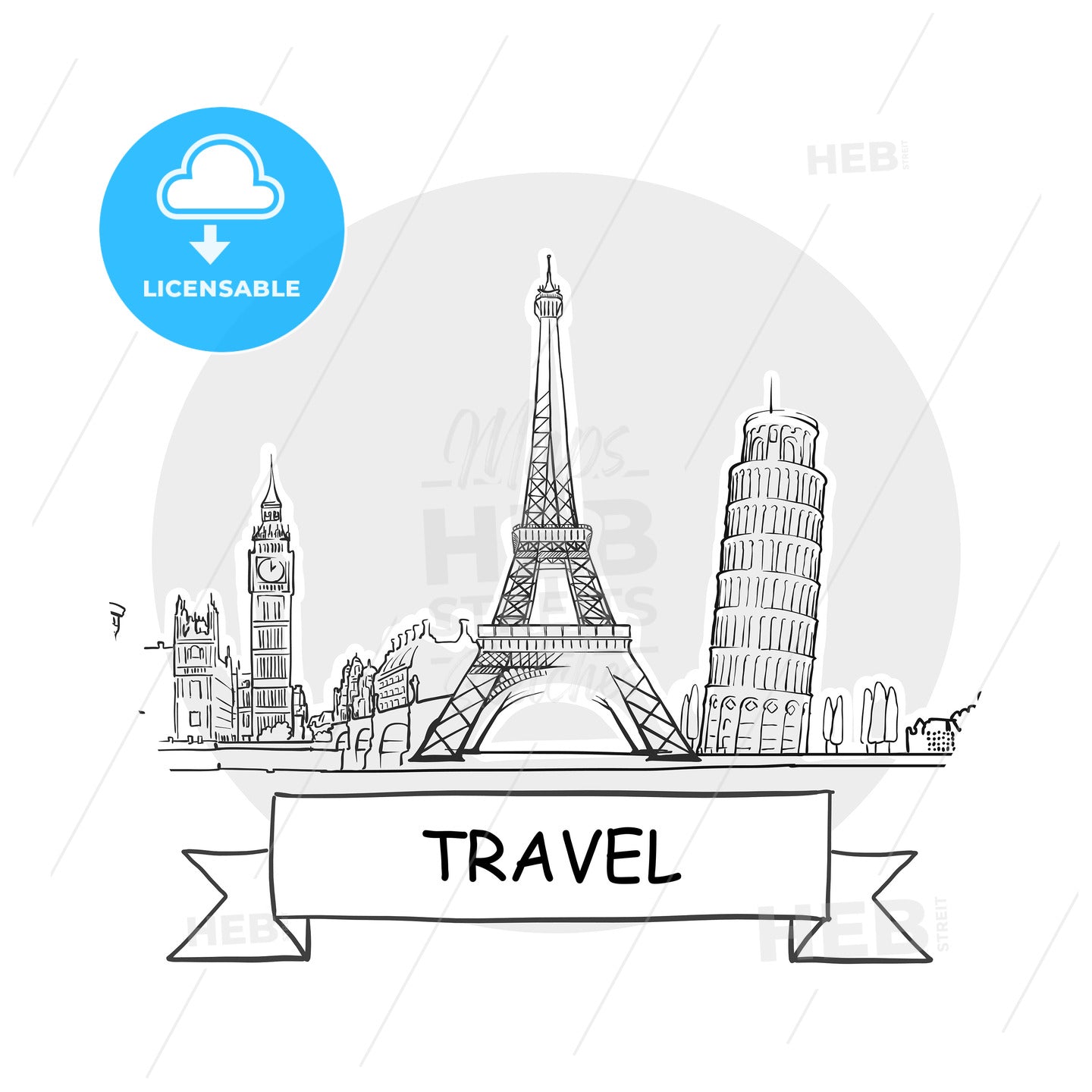 Travel hand-drawn urban vector sign – instant download