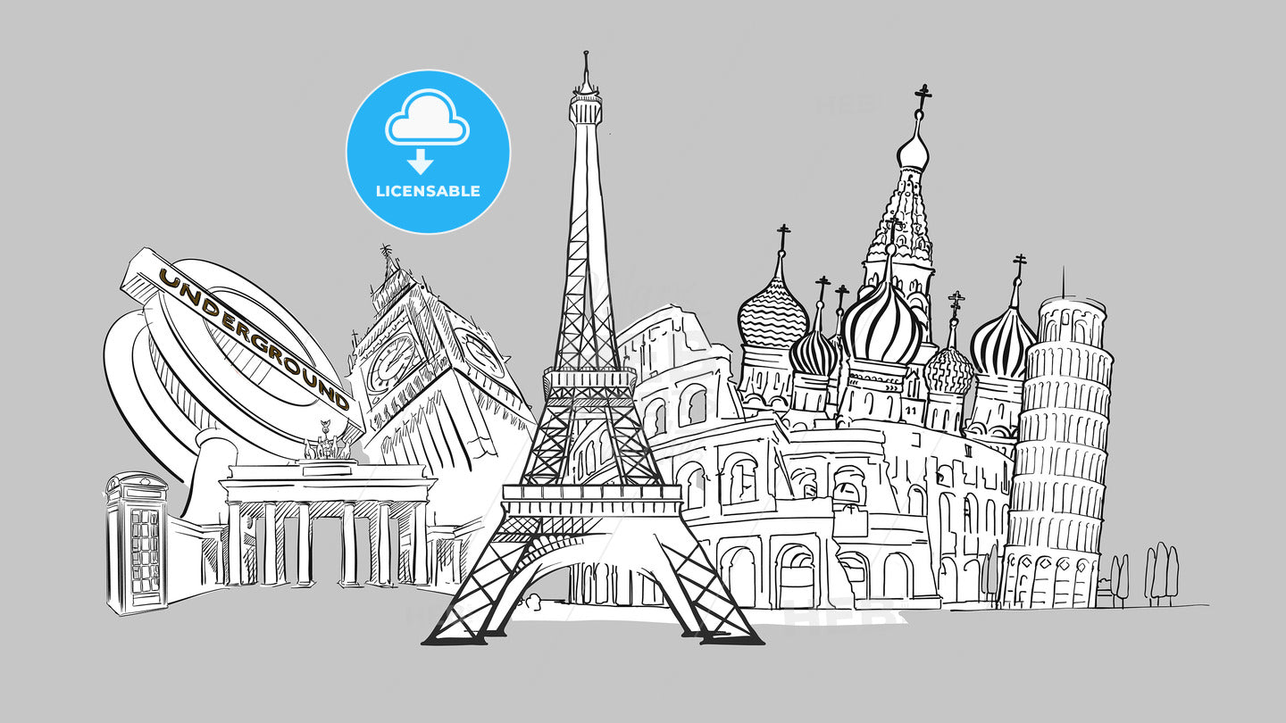 Travel to Europe. Hand-drawn Collection. – instant download