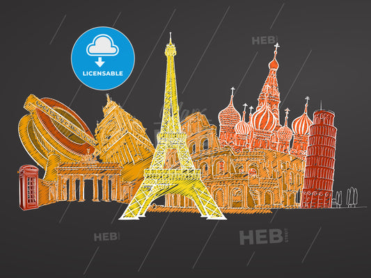 Travel to Europe. Sketches on Chalkboard – instant download