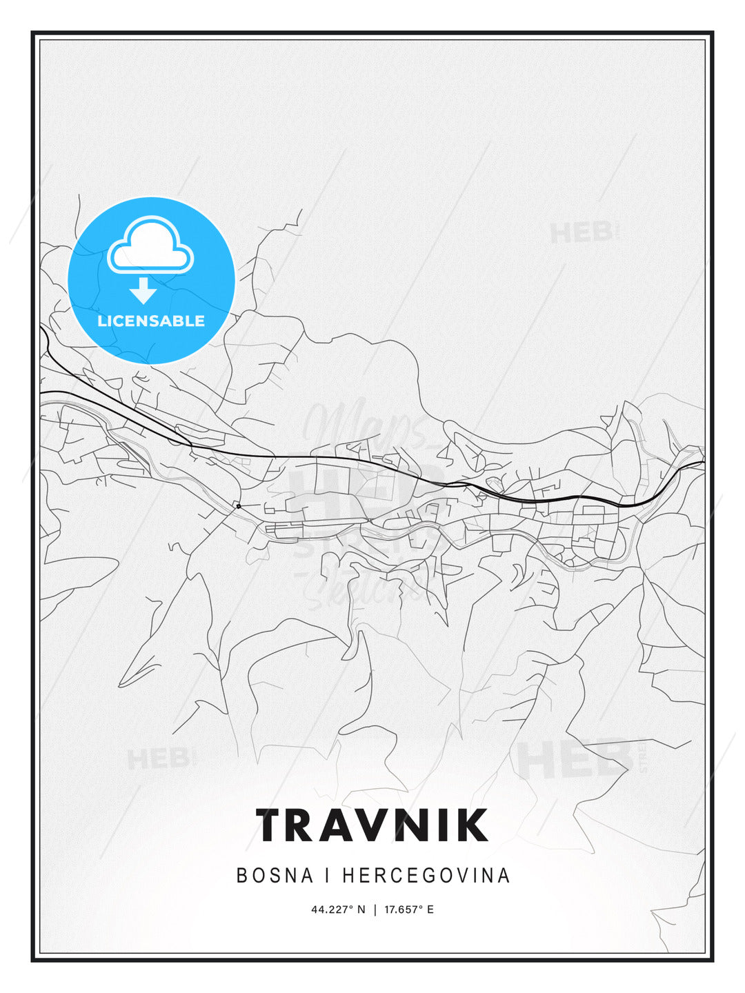 Travnik, Bosnia and Herzegovina, Modern Print Template in Various Formats - HEBSTREITS Sketches