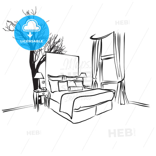 Tree and Furniture in Hotel Room Concept – instant download