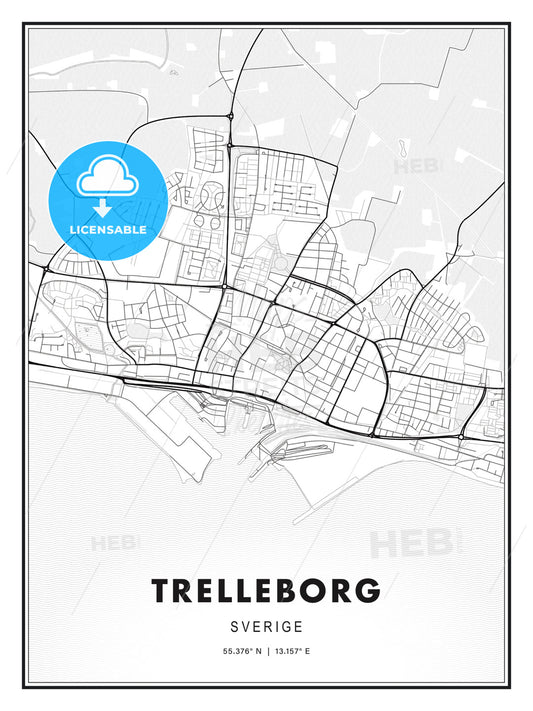 Trelleborg, Sweden, Modern Print Template in Various Formats - HEBSTREITS Sketches