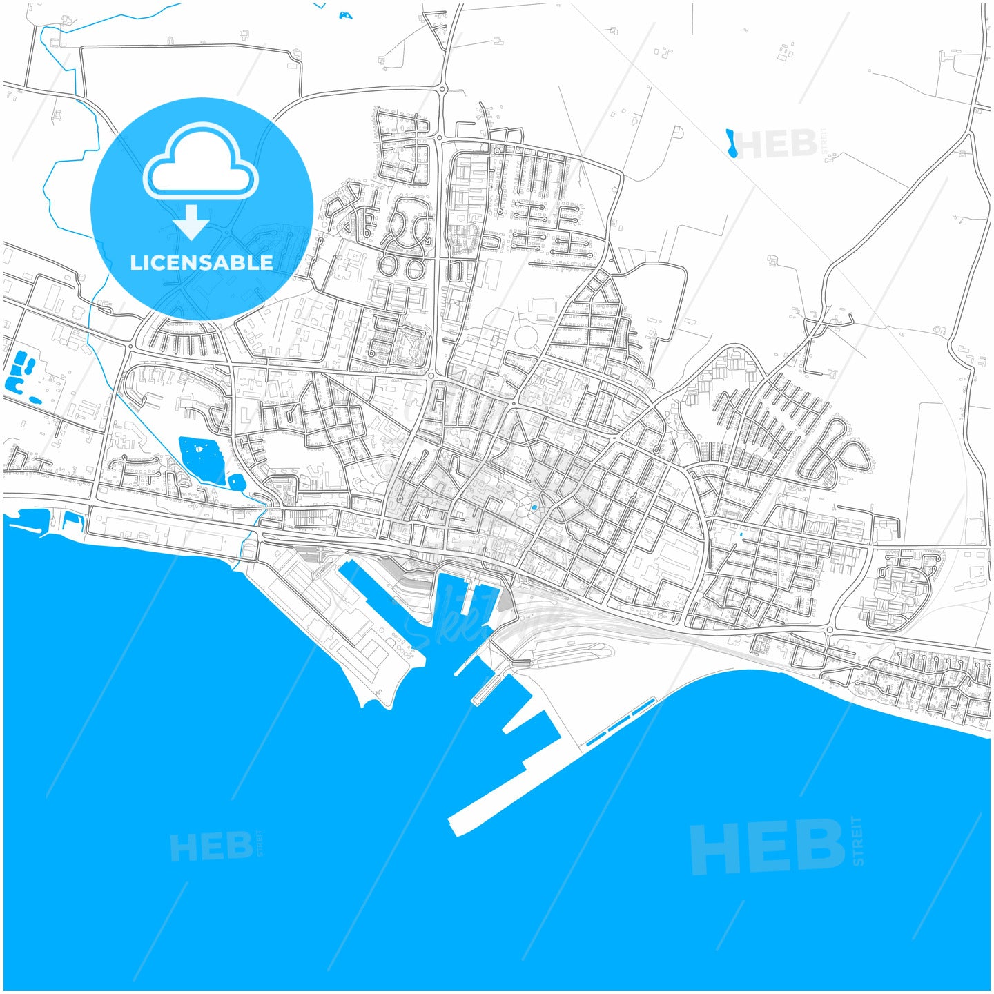 Trelleborg, Sweden, city map with high quality roads.