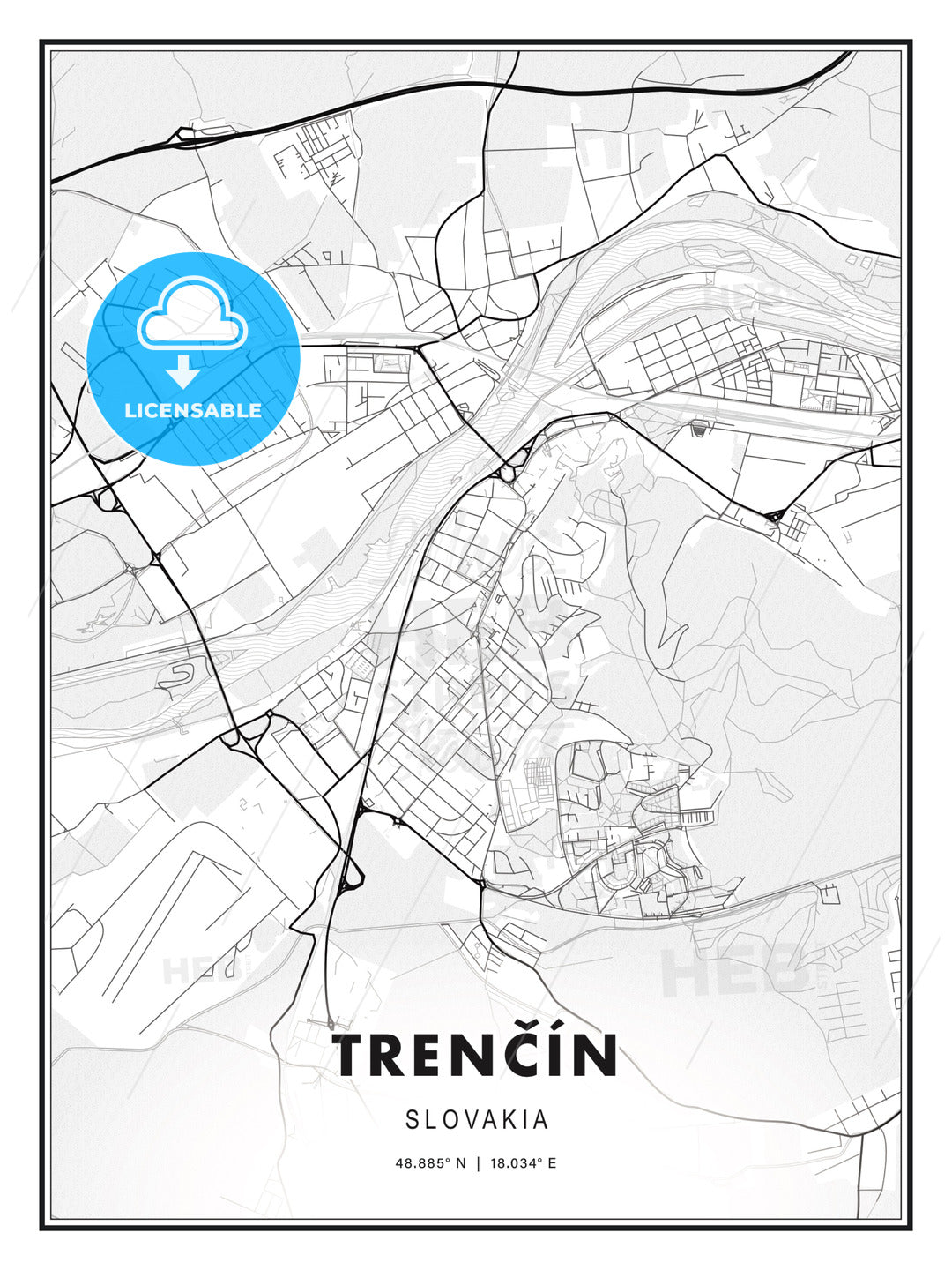 Trenčín, Slovakia, Modern Print Template in Various Formats - HEBSTREITS Sketches