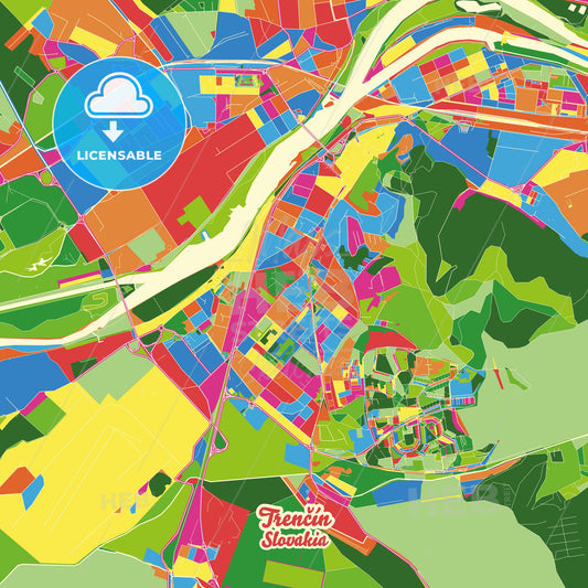 Trenčín, Slovakia Crazy Colorful Street Map Poster Template - HEBSTREITS Sketches