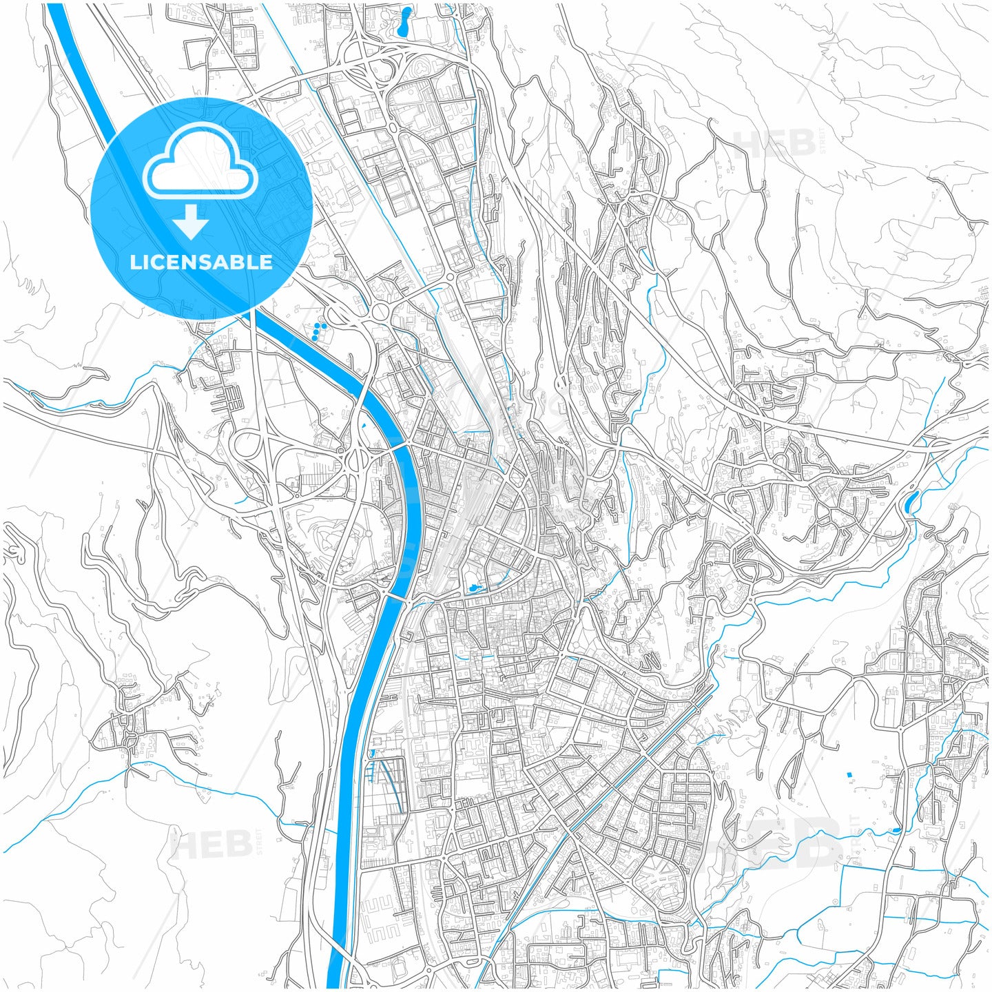 Trento, Trentino-Alto Adige/Südtirol, Italy, city map with high quality roads.