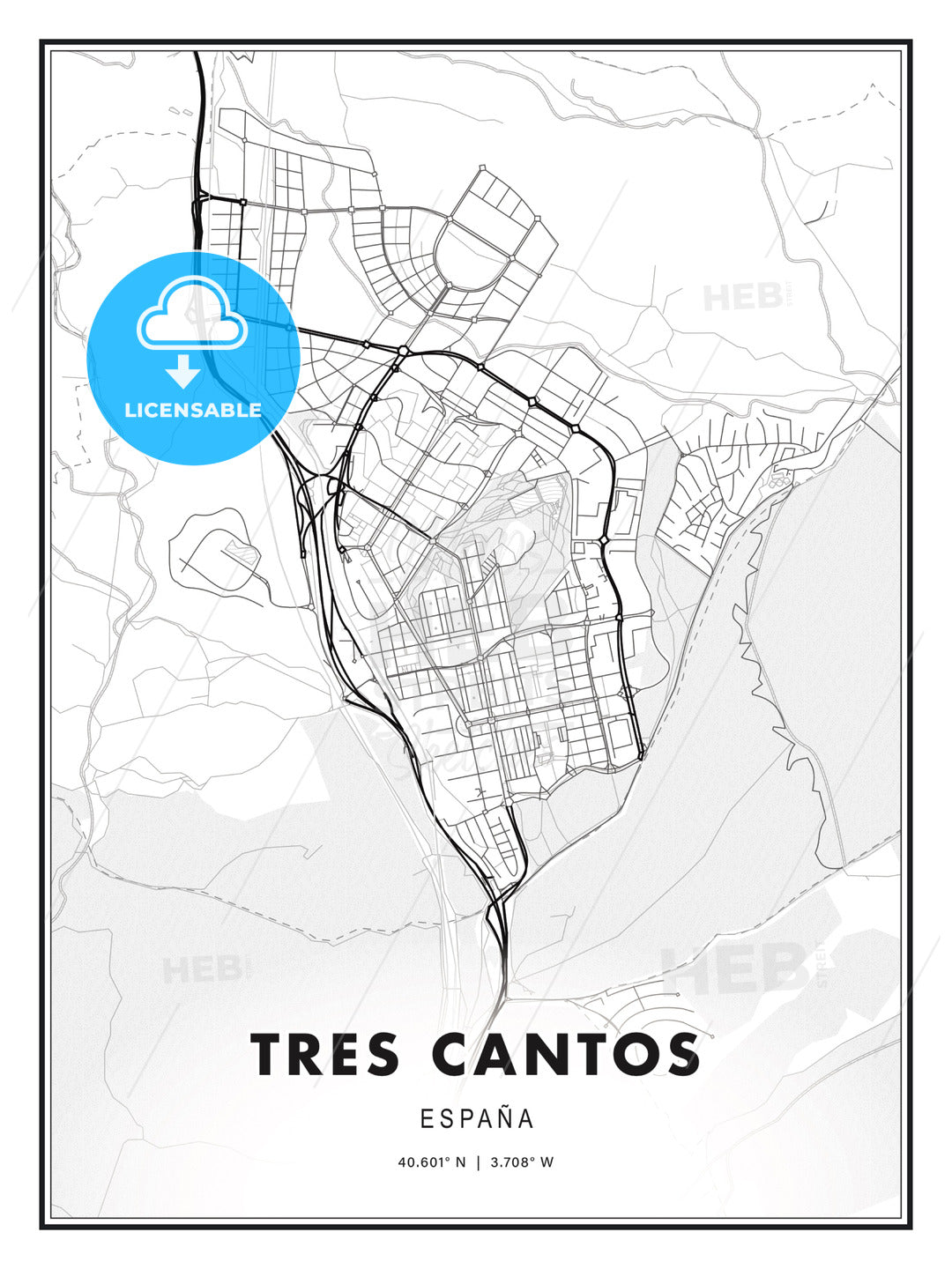 Tres Cantos, Spain, Modern Print Template in Various Formats - HEBSTREITS Sketches