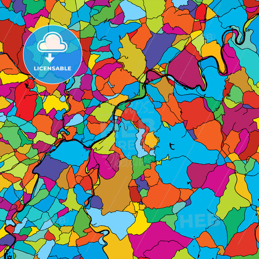 Trier, Germany, Landmark, Colorful Vector Map on Black