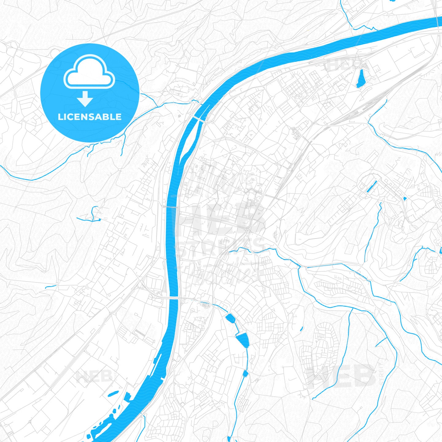 Trier, Germany PDF vector map with water in focus