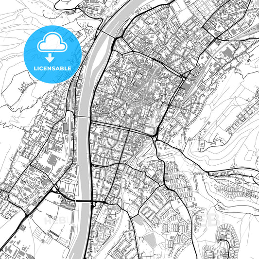 Trier, Germany, vector map with buildings
