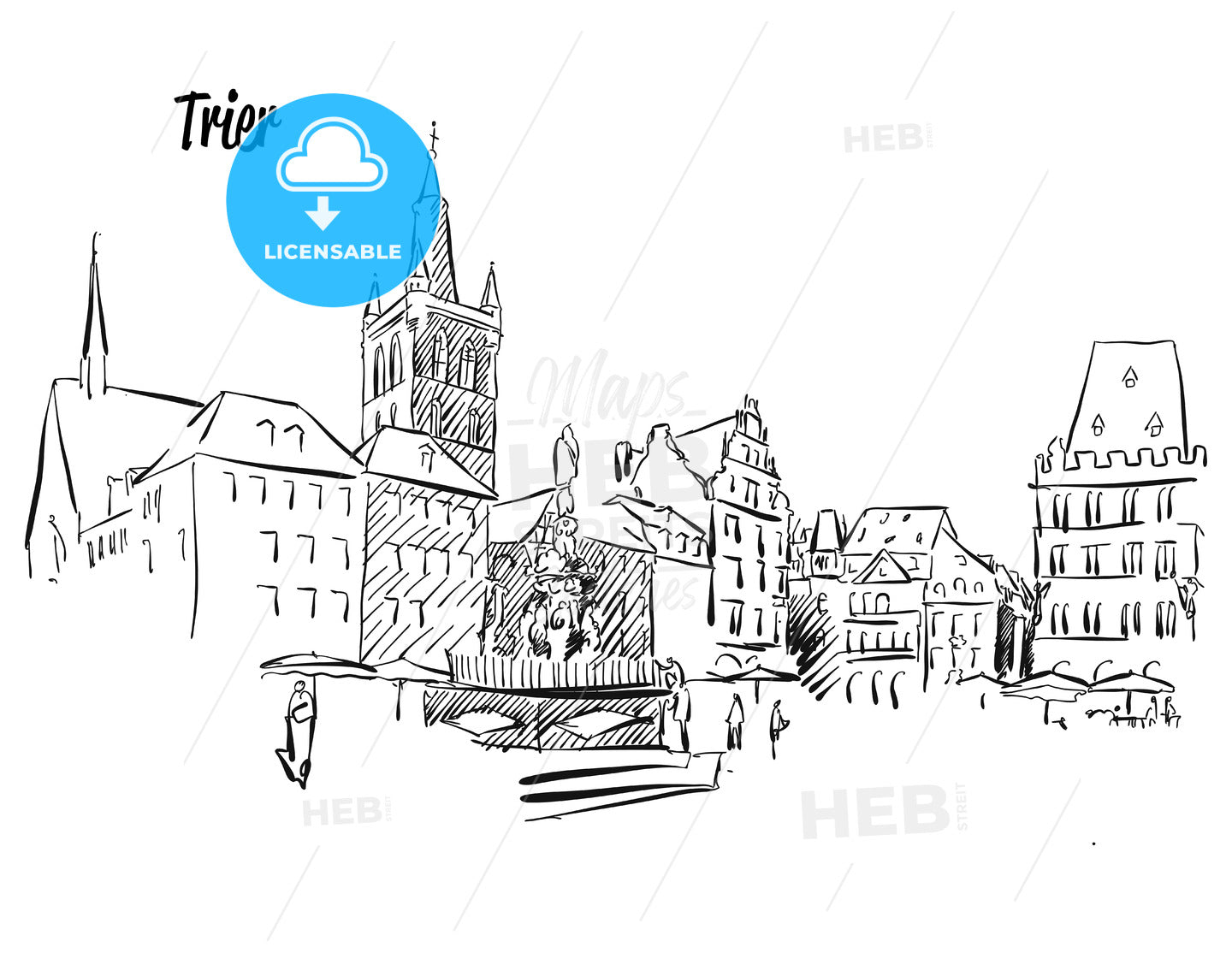 Trier Market Square Outline Sketch – instant download