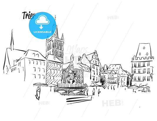 Trier Market Square Outline Sketch – instant download