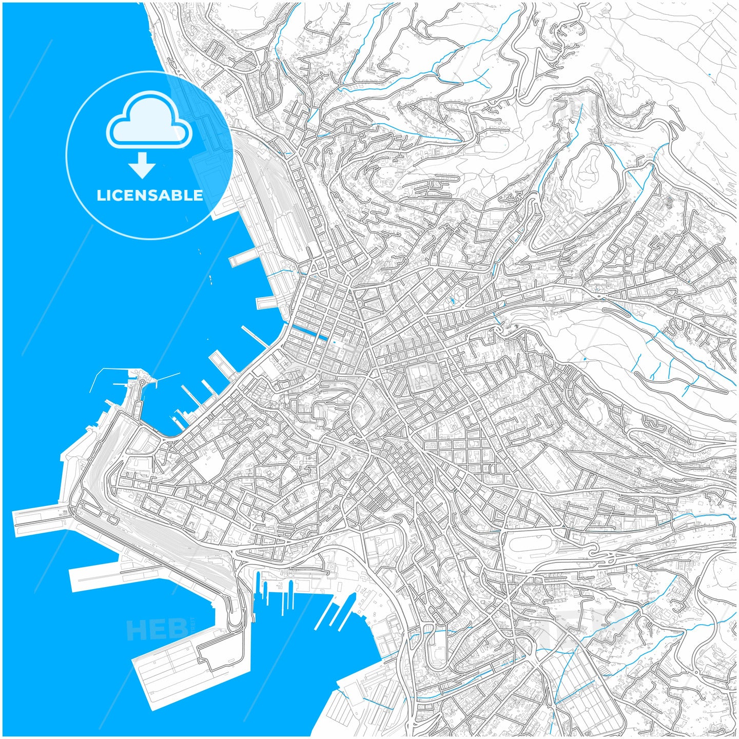 Trieste, Friuli-Venezia Giulia, Italy, city map with high quality roads.