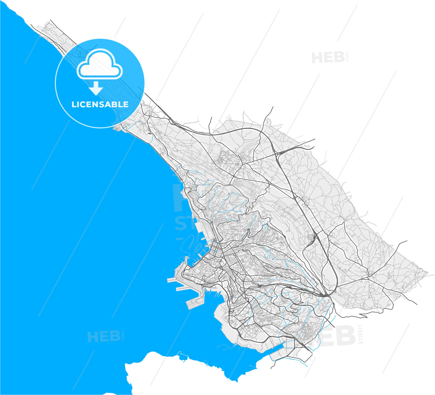 Trieste, Friuli-Venezia Giulia, Italy, high quality vector map