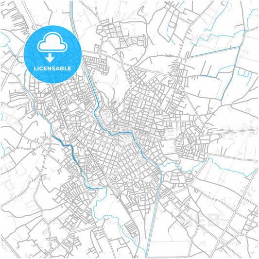 Trikala, Thessaly, Greece, city map with high quality roads.