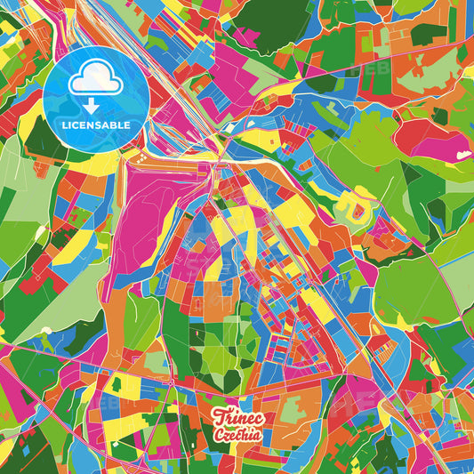 Třinec, Czechia Crazy Colorful Street Map Poster Template - HEBSTREITS Sketches