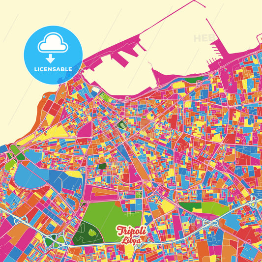 Tripoli, Libya Crazy Colorful Street Map Poster Template - HEBSTREITS Sketches