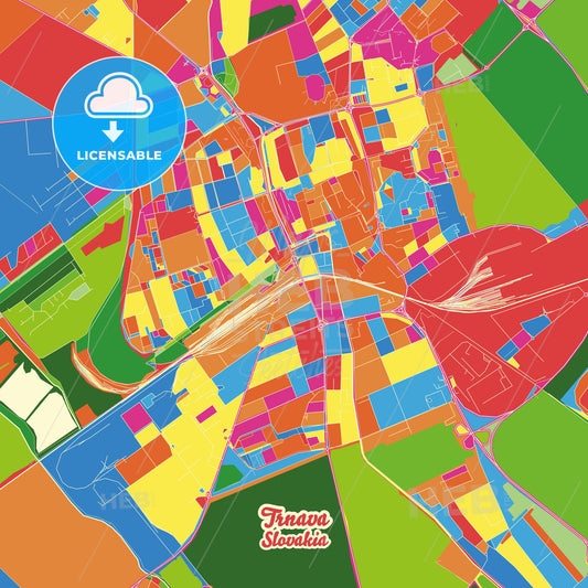 Trnava, Slovakia Crazy Colorful Street Map Poster Template - HEBSTREITS Sketches