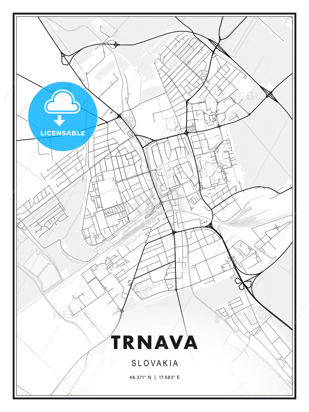 Trnava, Slovakia, Modern Print Template in Various Formats - HEBSTREITS Sketches