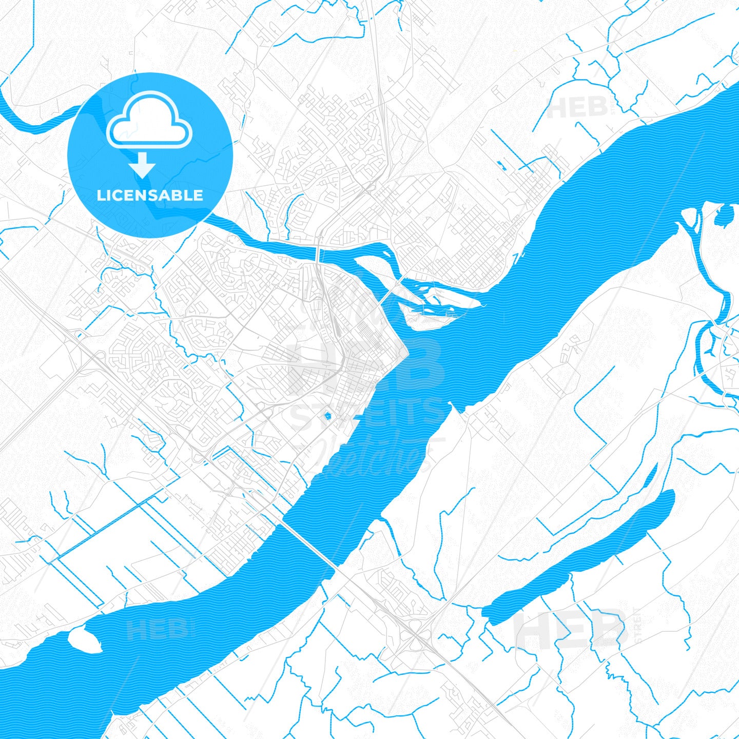 Trois-Rivières, Canada PDF vector map with water in focus