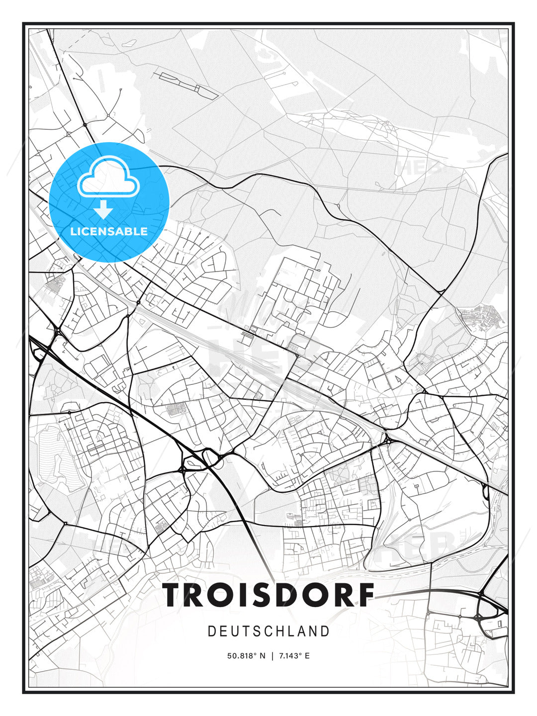 Troisdorf, Germany, Modern Print Template in Various Formats - HEBSTREITS Sketches