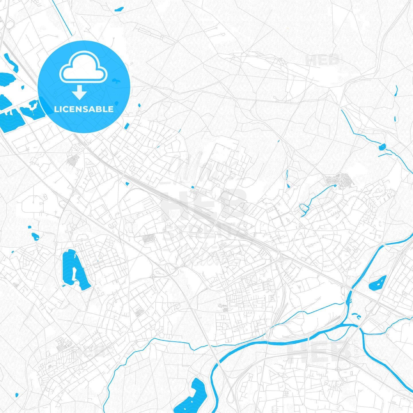 Troisdorf, Germany PDF vector map with water in focus