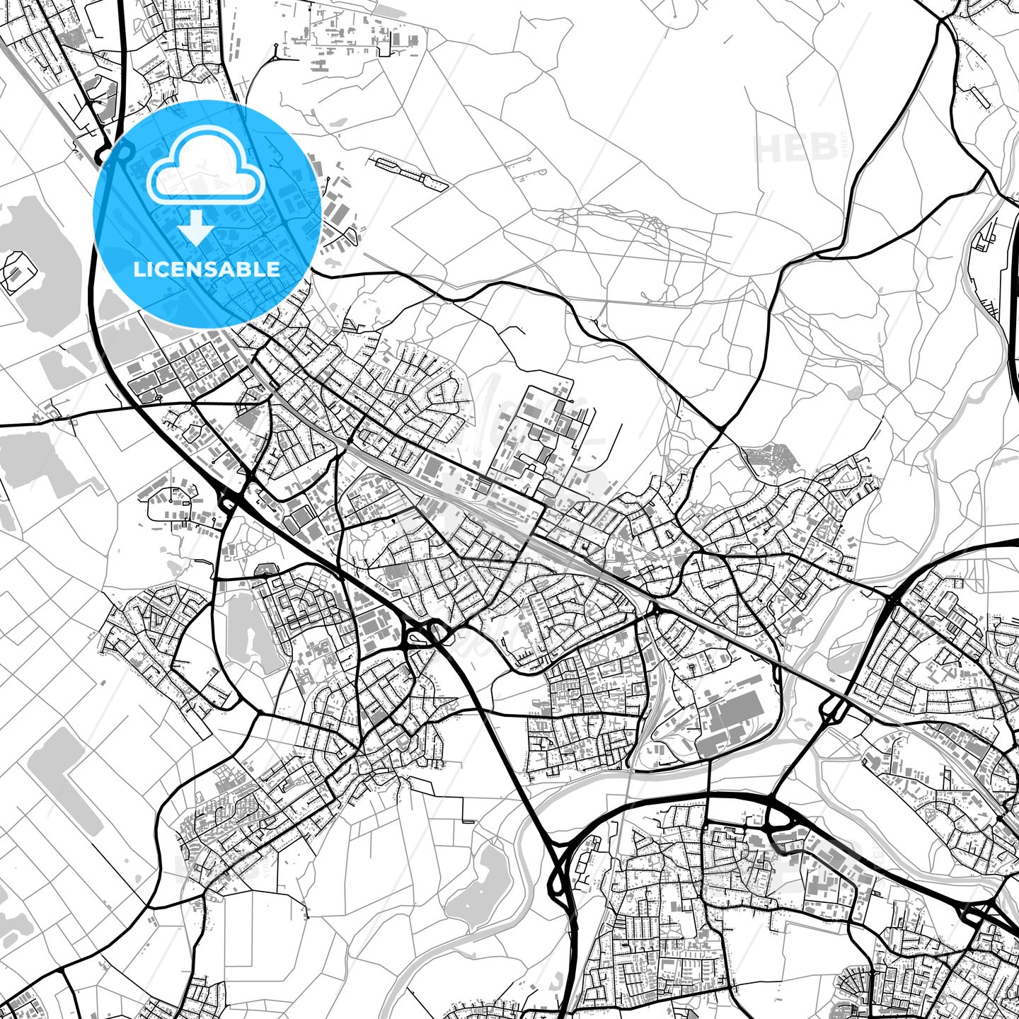 Troisdorf, Germany, vector map with buildings