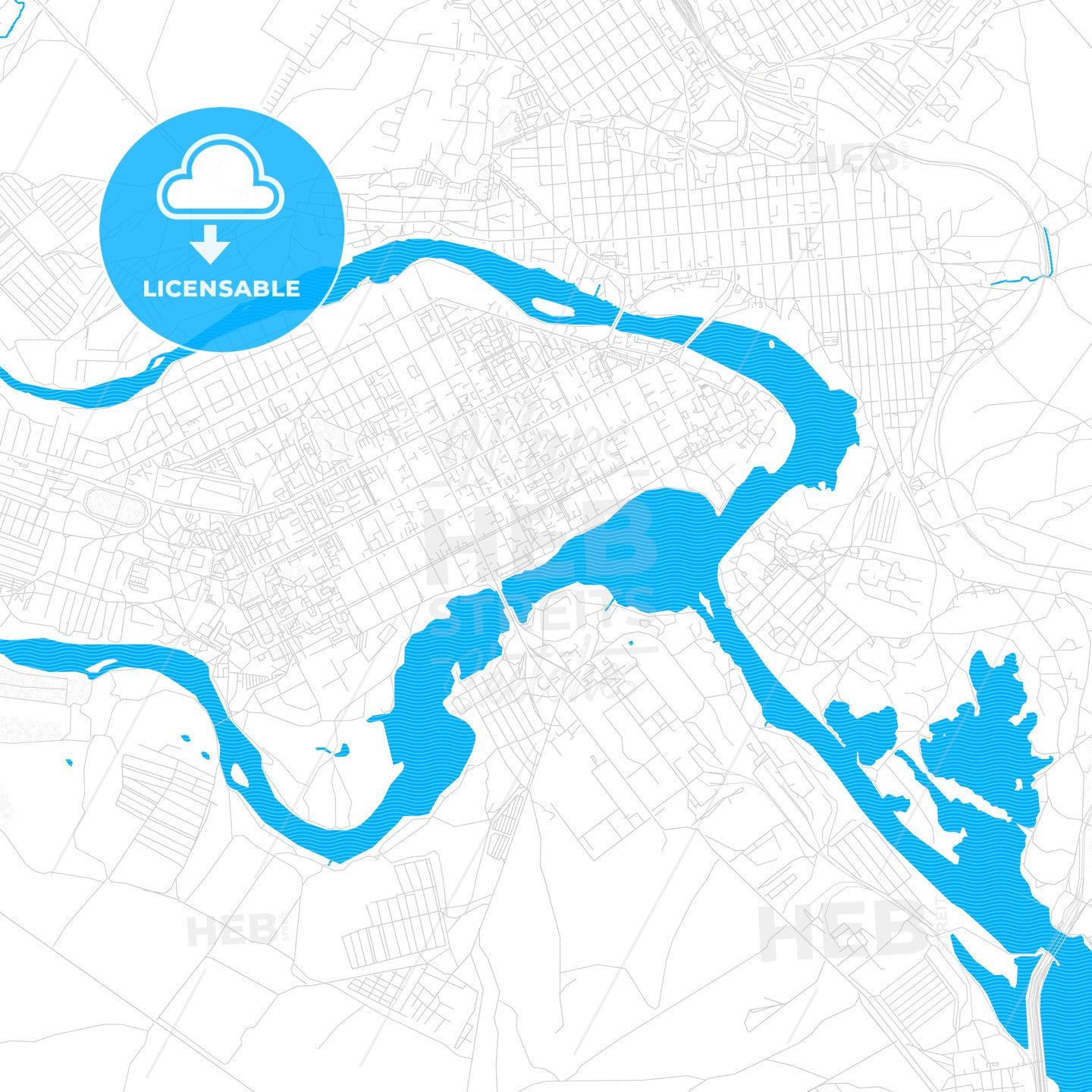 Troitsk, Russia PDF vector map with water in focus