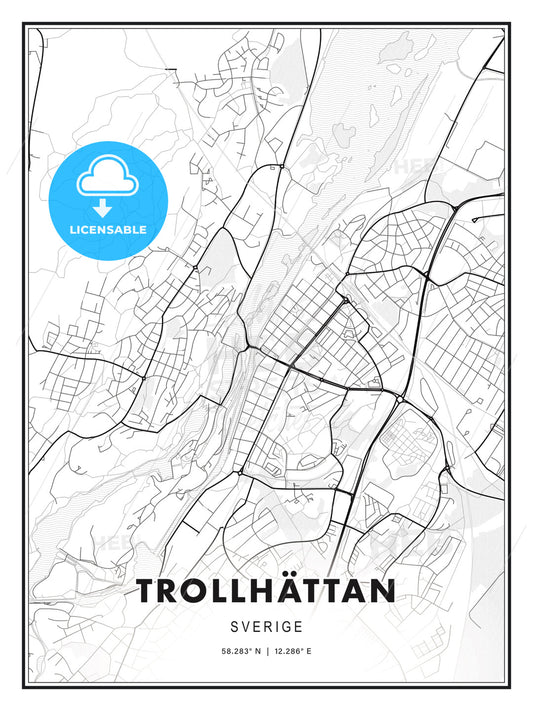 Trollhättan, Sweden, Modern Print Template in Various Formats - HEBSTREITS Sketches