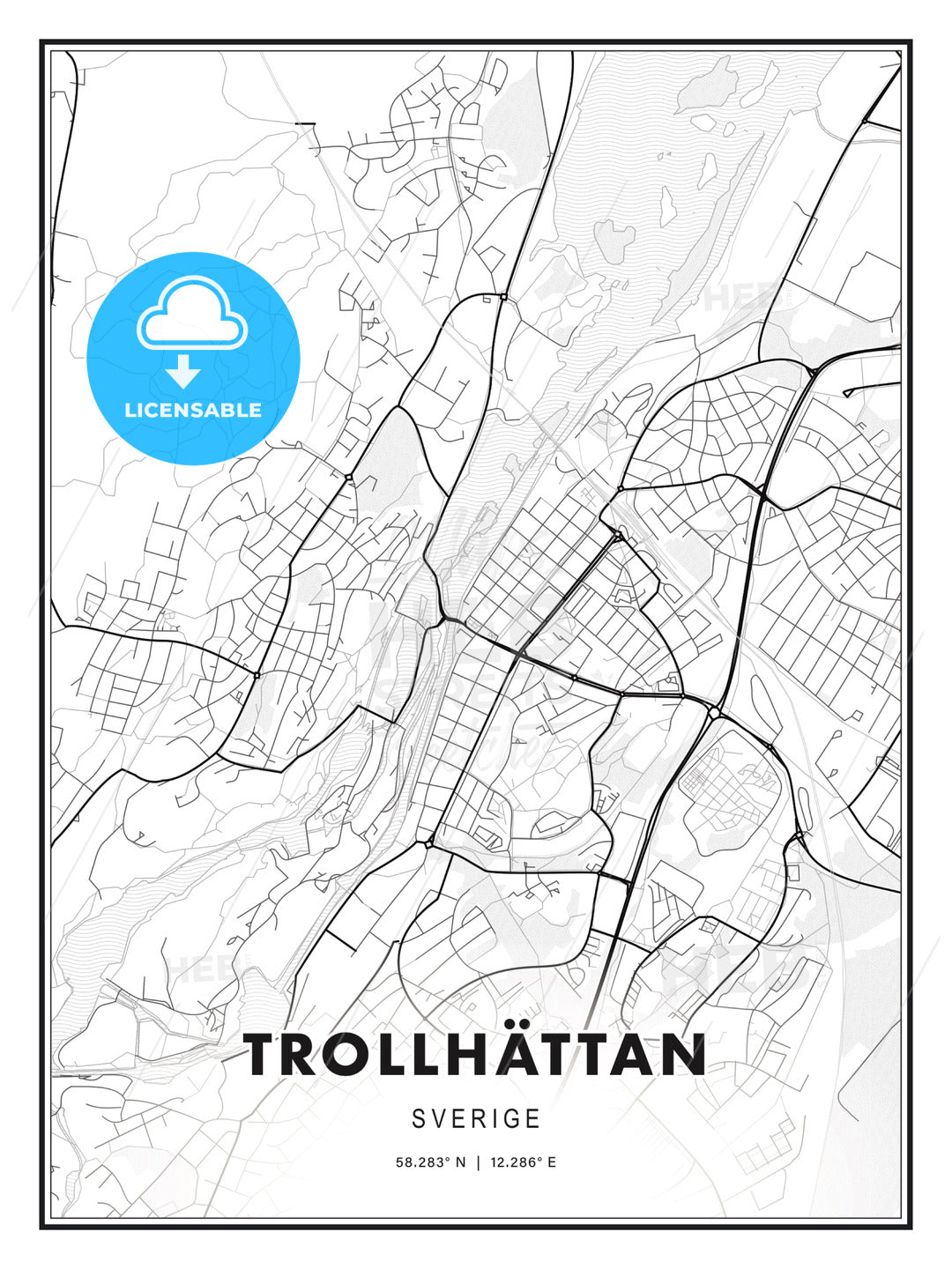 Trollhättan, Sweden, Modern Print Template in Various Formats - HEBSTREITS Sketches