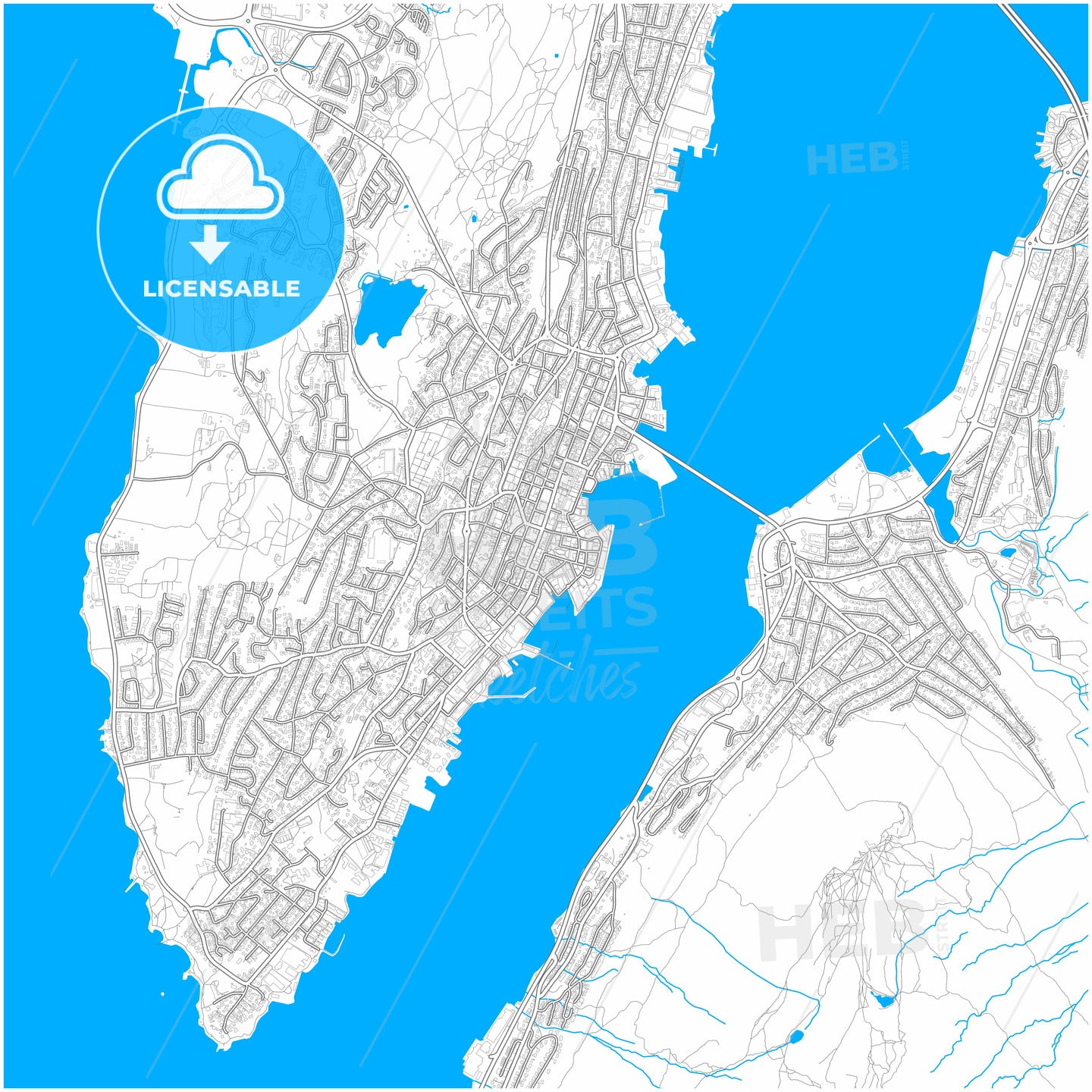 Tromsø, Troms, Norway, city map with high quality roads.