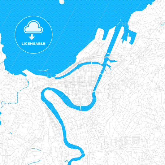 Trondheim, Norway PDF vector map with water in focus