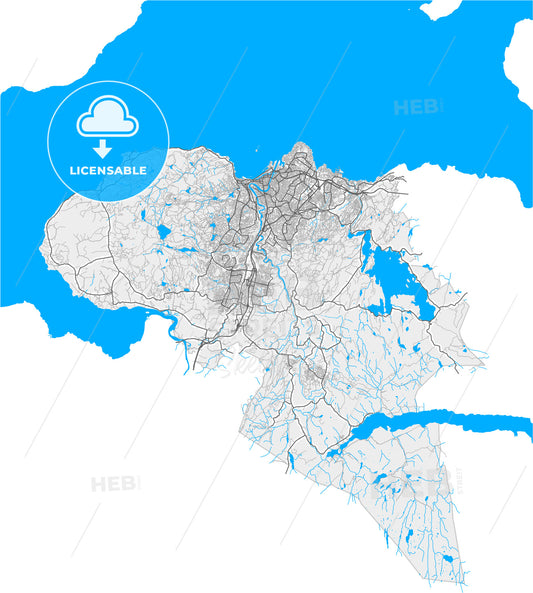 Trondheim, Trøndelag, Norway, high quality vector map