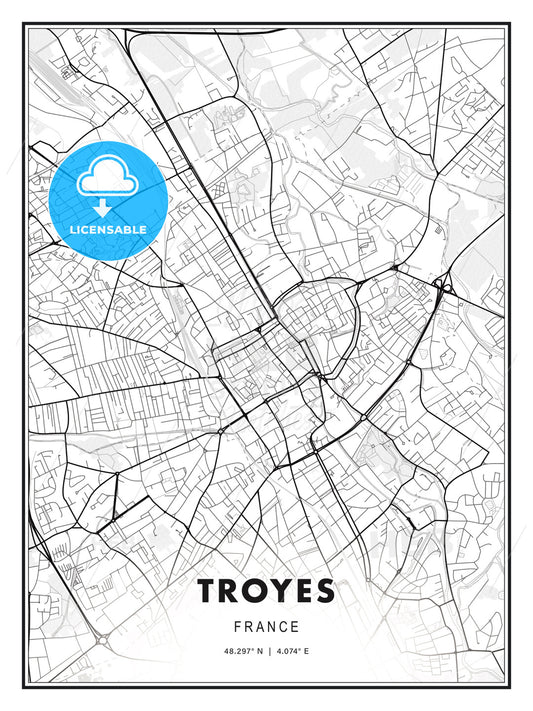 Troyes, France, Modern Print Template in Various Formats - HEBSTREITS Sketches