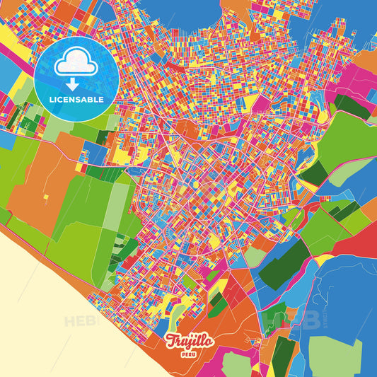Trujillo, Peru Crazy Colorful Street Map Poster Template - HEBSTREITS Sketches