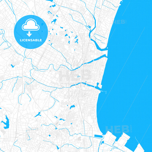 Tsu, Japan PDF vector map with water in focus