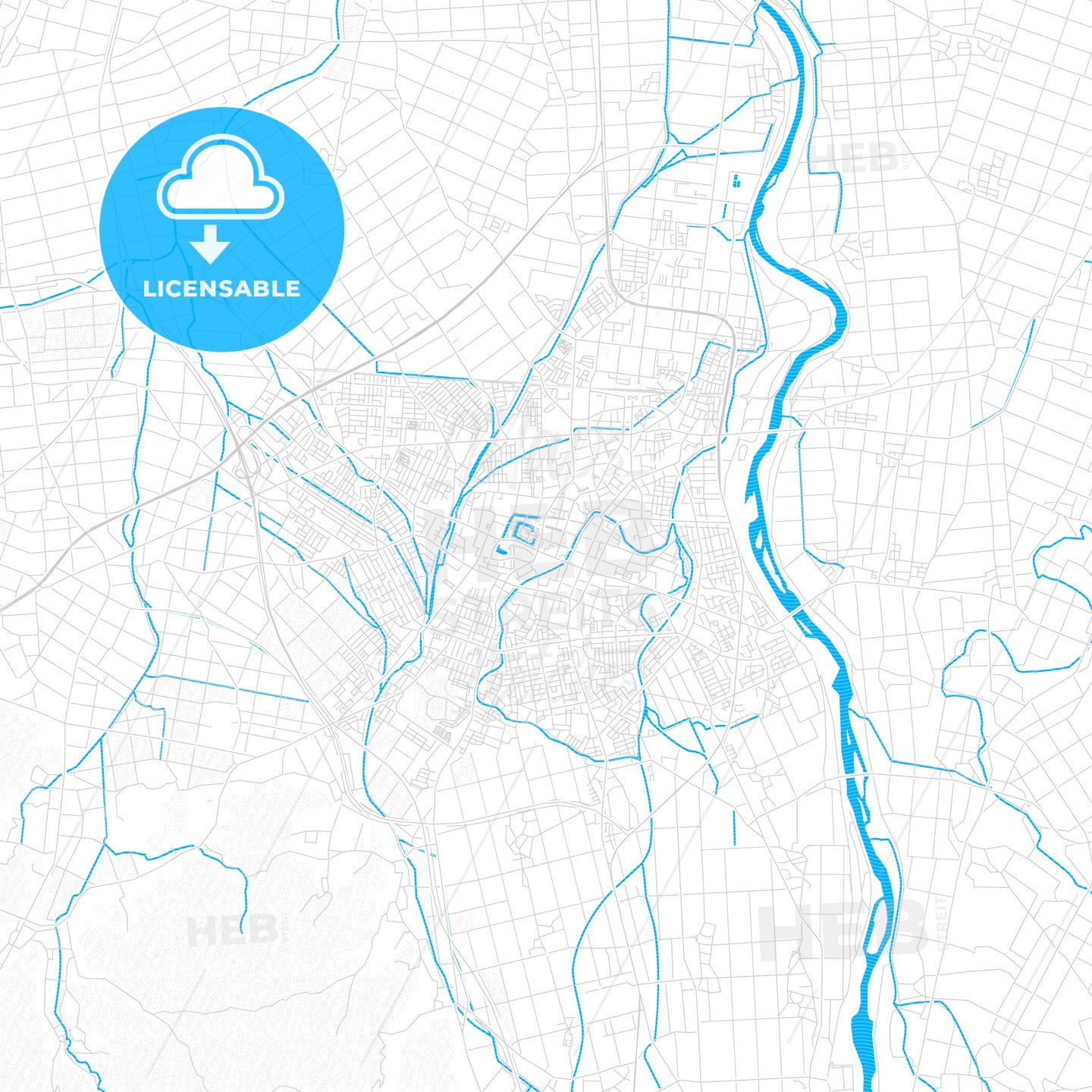 Tsuruoka, Japan PDF vector map with water in focus